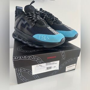Versace Chain Reaction 'Black Blue Night' Leather High Trainer Authentic